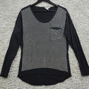 Alberto Makali Top Womens Medium Black Long Sleeve Metallic Studs